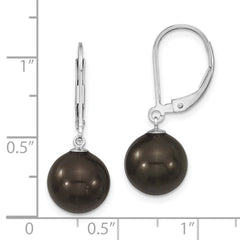 QMJEL10B Majestik Sterling Silver Rhodium-plated 10-11mm Black Imitation Shell Pearl Leverback Dangle Earring