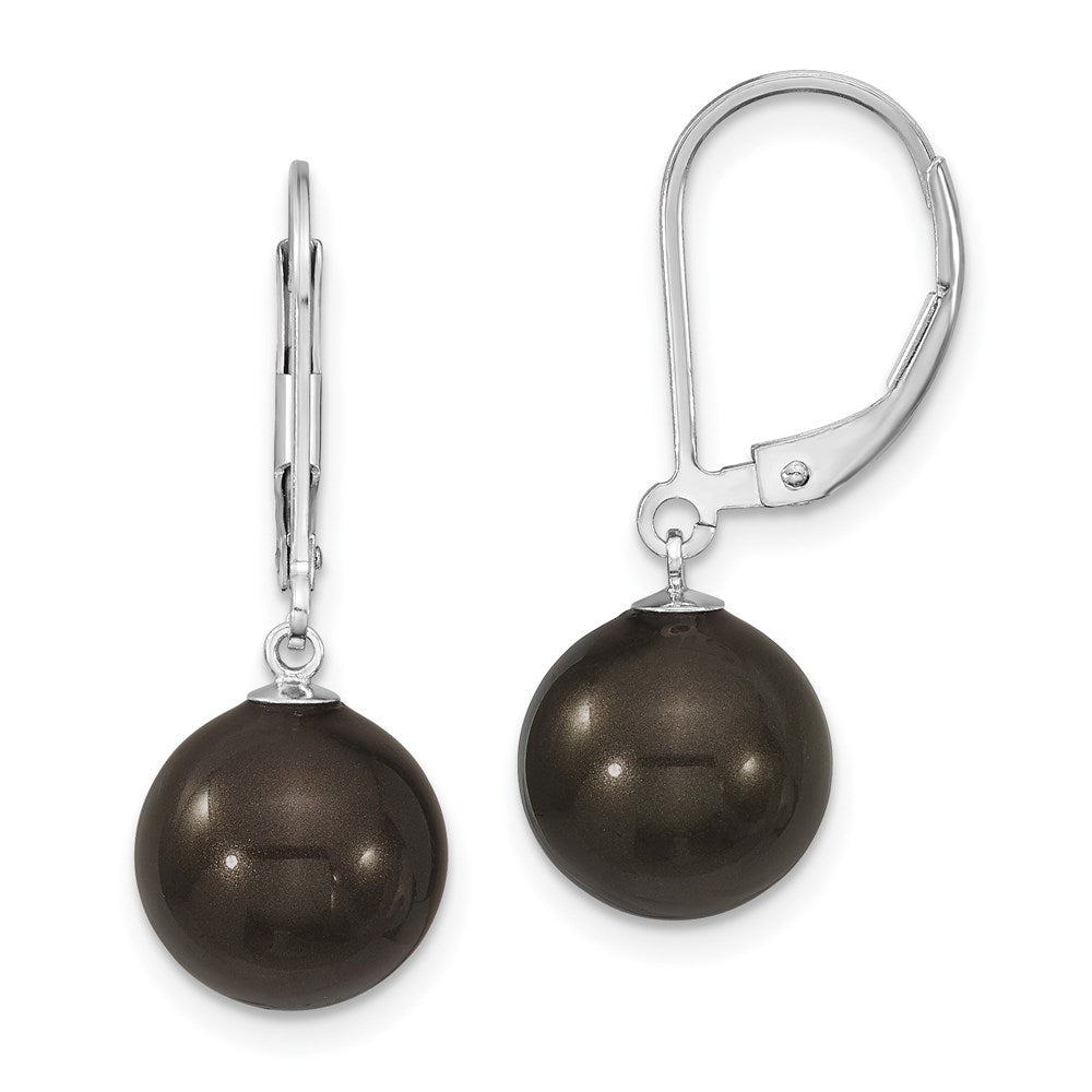 QMJEL10B Majestik Sterling Silver Rhodium-plated 10-11mm Black Imitation Shell Pearl Leverback Dangle Earring