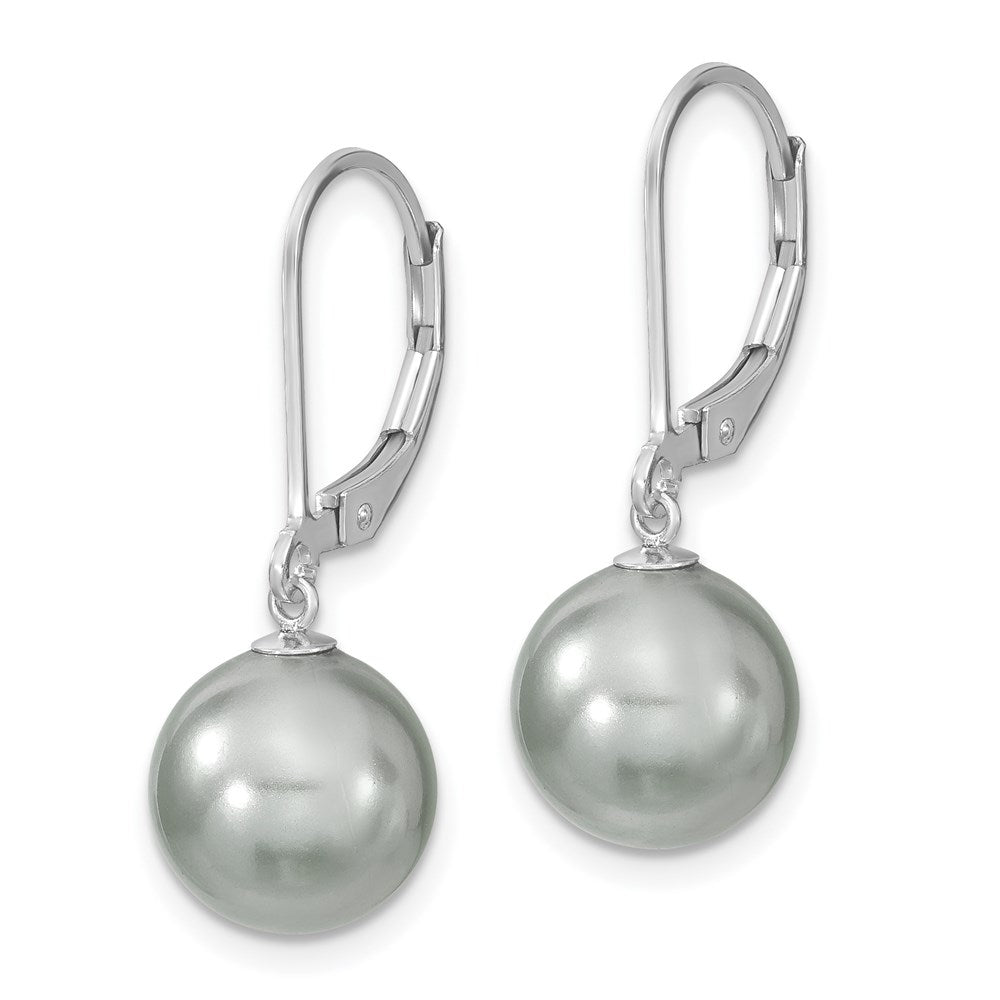 QMJEL10G Majestik Sterling Silver Rhodium-plated 10-11mm Grey Imitation Shell Pearl Leverback Dangle Earring