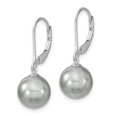 QMJEL10G Majestik Sterling Silver Rhodium-plated 10-11mm Grey Imitation Shell Pearl Leverback Dangle Earring