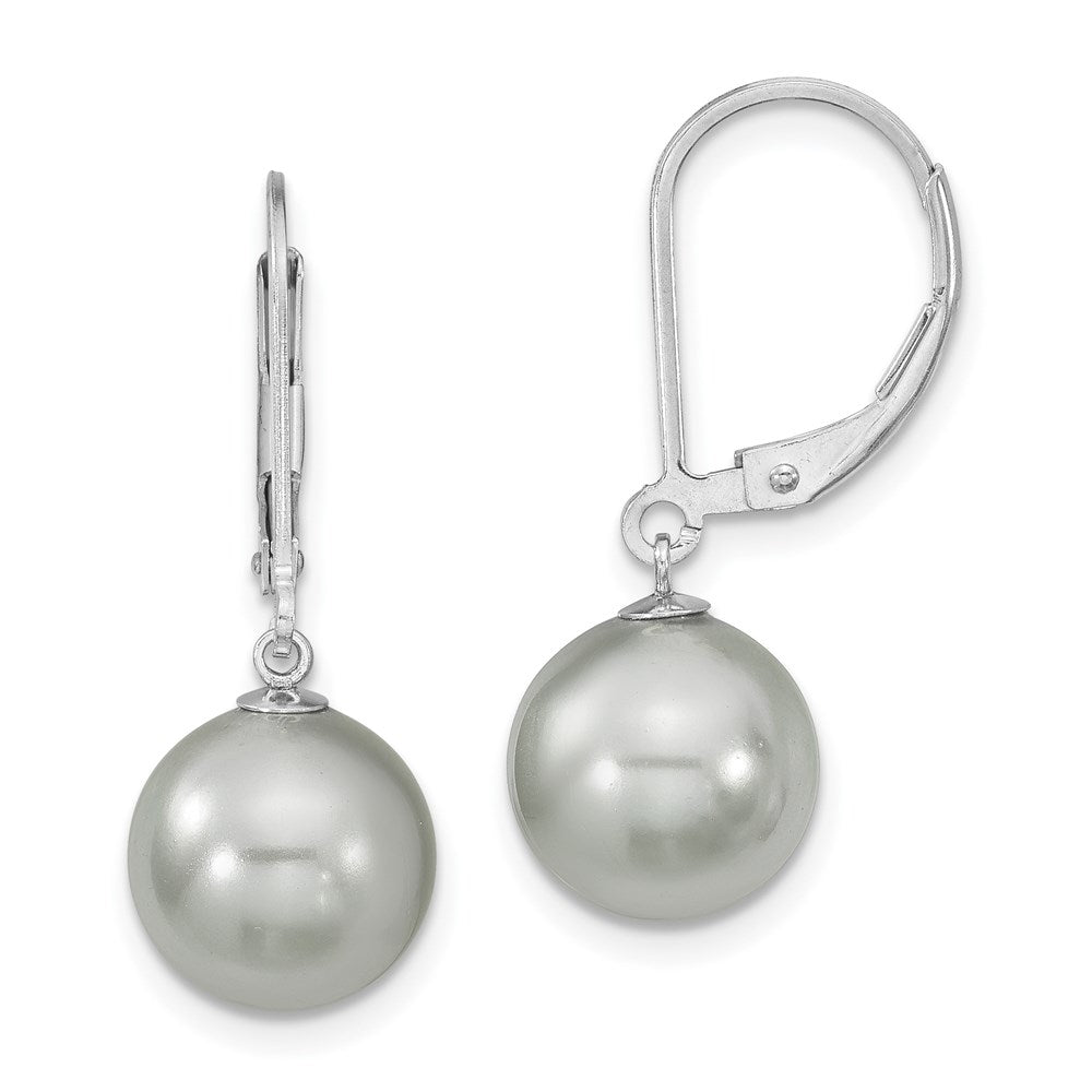 QMJEL10G Majestik Sterling Silver Rhodium-plated 10-11mm Grey Imitation Shell Pearl Leverback Dangle Earring