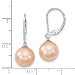 QMJEL10P Majestik Sterling Silver Rhodium-plated 10-11mm Pink Imitation Shell Pearl Leverback Dangle Earring