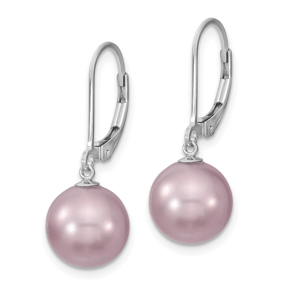 QMJEL10PU Majestik Sterling Silver Rhodium-plated 10-11mm Purple Imitation Shell Pearl Leverback Dangle Earrings