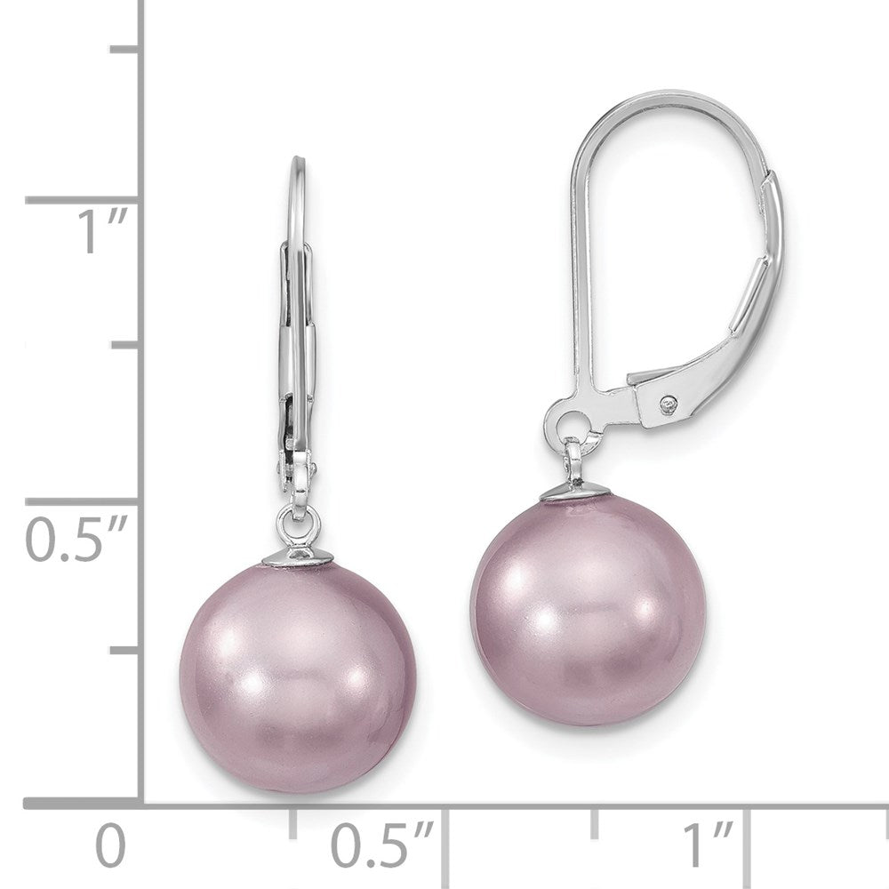 QMJEL10PU Majestik Sterling Silver Rhodium-plated 10-11mm Purple Imitation Shell Pearl Leverback Dangle Earrings