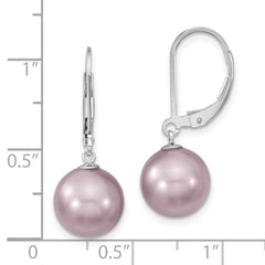 QMJEL10PU Majestik Sterling Silver Rhodium-plated 10-11mm Purple Imitation Shell Pearl Leverback Dangle Earrings