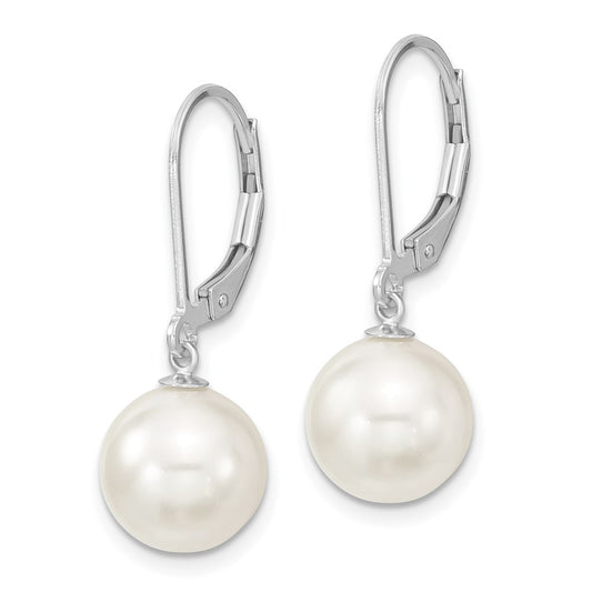 QMJEL10W Majestik Sterling Silver Rhodium-plated 10-11mm White Imitation Shell Pearl Leverback Dangle Earring