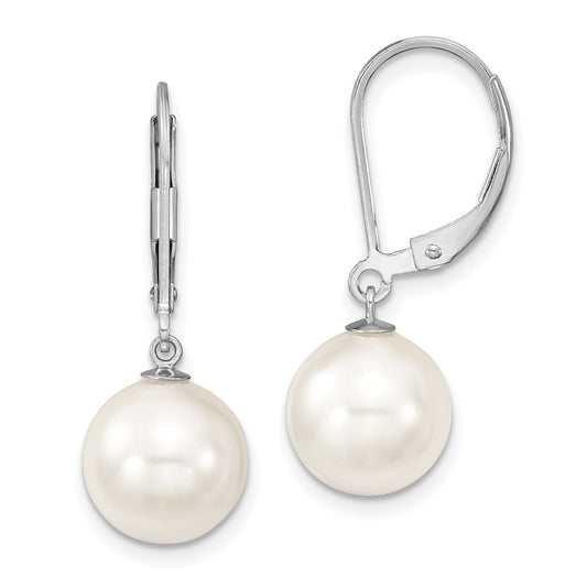 QMJEL10W Majestik Sterling Silver Rhodium-plated 10-11mm White Imitation Shell Pearl Leverback Dangle Earring