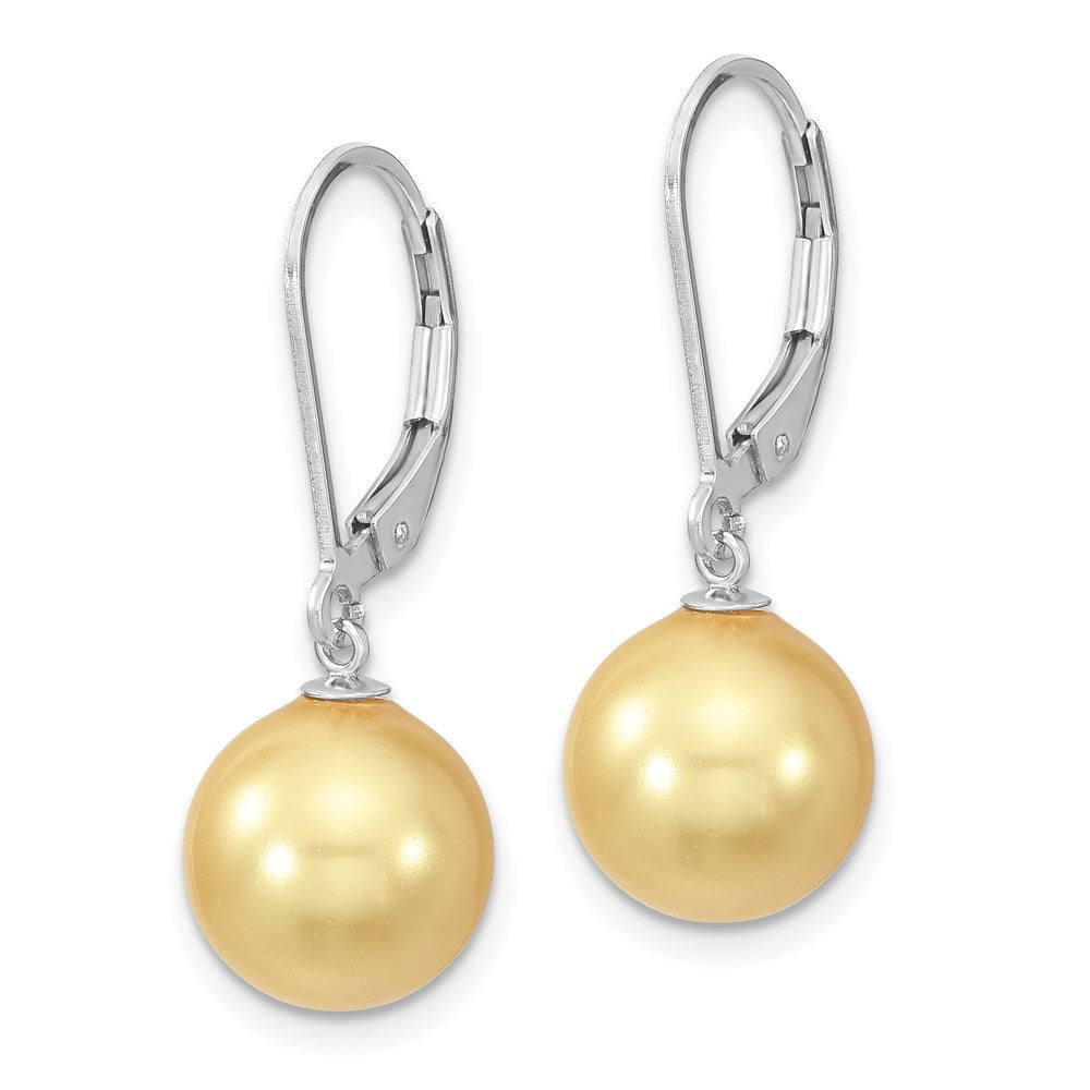 QMJEL10Y Majestik Sterling Silver Rhodium-plated 10-11mm Yellow Imitation Shell Pearl Leverback Dangle Earrings