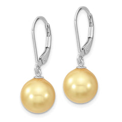 QMJEL10Y Majestik Sterling Silver Rhodium-plated 10-11mm Yellow Imitation Shell Pearl Leverback Dangle Earrings