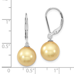 QMJEL10Y Majestik Sterling Silver Rhodium-plated 10-11mm Yellow Imitation Shell Pearl Leverback Dangle Earrings