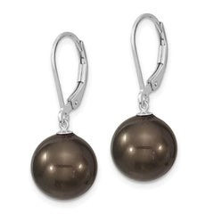 QMJEL12B Majestik Sterling Silver Rhodium-plated 12-13mm Black Imitation Shell Pearl Leverback Dangle Earrings
