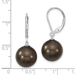 QMJEL12B Majestik Sterling Silver Rhodium-plated 12-13mm Black Imitation Shell Pearl Leverback Dangle Earrings
