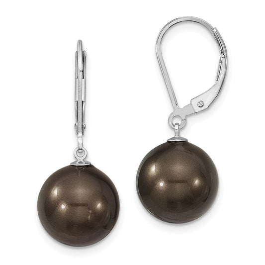 QMJEL12B Majestik Sterling Silver Rhodium-plated 12-13mm Black Imitation Shell Pearl Leverback Dangle Earrings