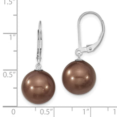 QMJEL12C Majestik Sterling Silver Rhodium-plated 12-13mm Brown Imitation Shell Pearl Leverback Dangle Earrings