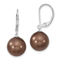 QMJEL12C Majestik Sterling Silver Rhodium-plated 12-13mm Brown Imitation Shell Pearl Leverback Dangle Earrings