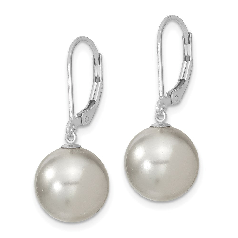 QMJEL12G Majestik Sterling Silver Rhodium-plated 12-13mm Grey Imitation Shell Pearl Leverback Dangle Earring