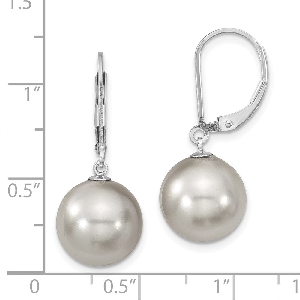 QMJEL12G Majestik Sterling Silver Rhodium-plated 12-13mm Grey Imitation Shell Pearl Leverback Dangle Earring
