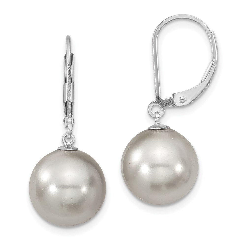 QMJEL12G Majestik Sterling Silver Rhodium-plated 12-13mm Grey Imitation Shell Pearl Leverback Dangle Earring