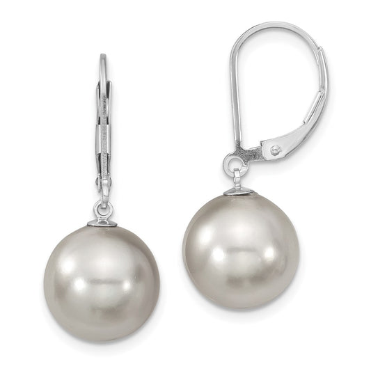 QMJEL12G Majestik Sterling Silver Rhodium-plated 12-13mm Grey Imitation Shell Pearl Leverback Dangle Earring