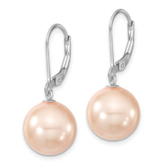 QMJEL12P Majestik Sterling Silver Rhodium-plated 12-13mm Pink Imitation Shell Pearl Leverback Dangle Earring