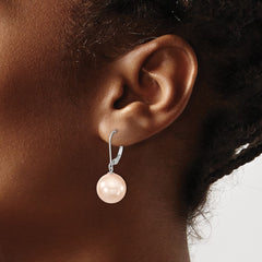 QMJEL12P Majestik Sterling Silver Rhodium-plated 12-13mm Pink Imitation Shell Pearl Leverback Dangle Earring