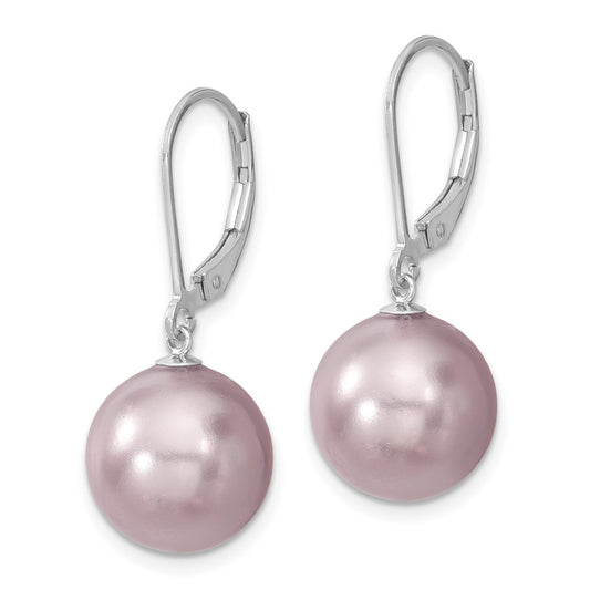 QMJEL12PU Majestik Sterling Silver Rhodium-plated 12-13mm Purple Imitation Shell Pearl Leverback Dangle Earrings