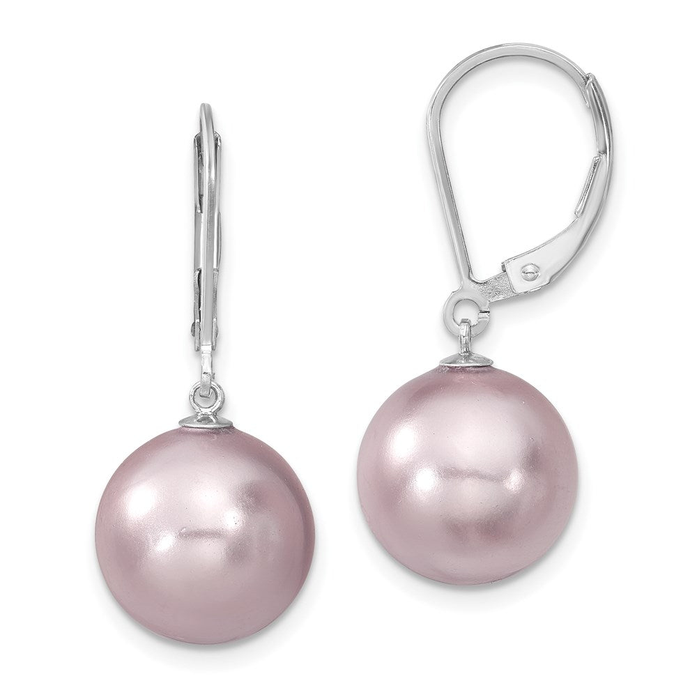 QMJEL12PU Majestik Sterling Silver Rhodium-plated 12-13mm Purple Imitation Shell Pearl Leverback Dangle Earrings