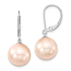 QMJEL12P Majestik Sterling Silver Rhodium-plated 12-13mm Pink Imitation Shell Pearl Leverback Dangle Earring