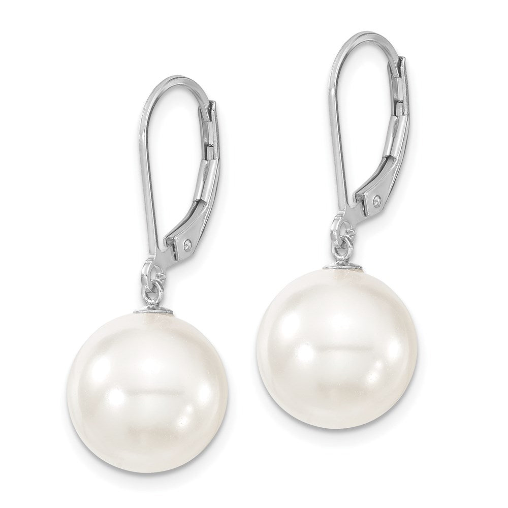 QMJEL12W Majestik Sterling Silver Rhodium-plated 12-13mm White Imitation Shell Pearl Leverback Dangle Earrings