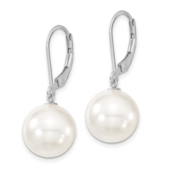 QMJEL12W Majestik Sterling Silver Rhodium-plated 12-13mm White Imitation Shell Pearl Leverback Dangle Earrings