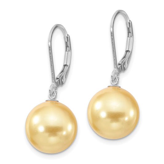 QMJEL12Y Majestik Sterling Silver Rhodium-plated 12-13mm Yellow Imitation Shell Pearl Leverback Dangle Earrings
