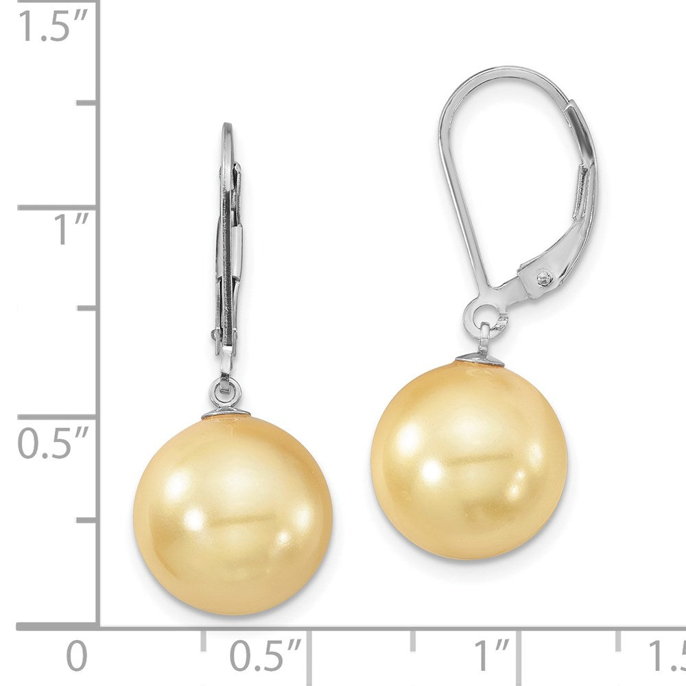 QMJEL12Y Majestik Sterling Silver Rhodium-plated 12-13mm Yellow Imitation Shell Pearl Leverback Dangle Earrings