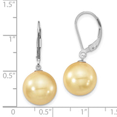 QMJEL12Y Majestik Sterling Silver Rhodium-plated 12-13mm Yellow Imitation Shell Pearl Leverback Dangle Earrings