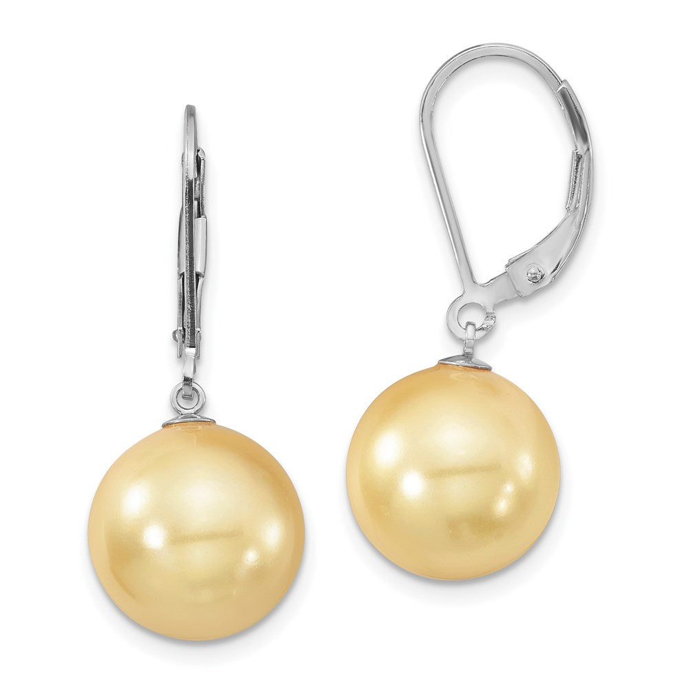 QMJEL12Y Majestik Sterling Silver Rhodium-plated 12-13mm Yellow Imitation Shell Pearl Leverback Dangle Earrings