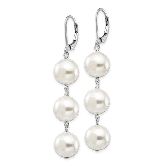 QMJEL130W Majestik Sterling Silver Rhodium-plated 10-11mm Imitation Shell Pearl Dangle Earrings