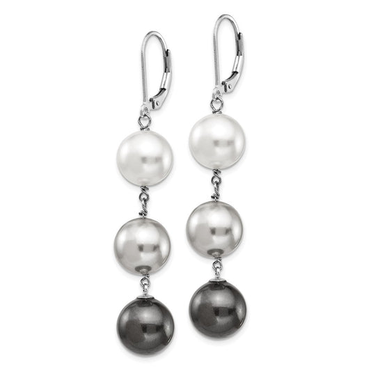 QMJEL131WGB Majestik Sterling Silver Rhodium-plated 10-11mm White Grey and Black Imitation Shell Pearl Dangle Earrings