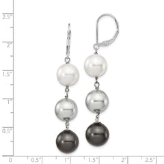 QMJEL131WGB Majestik Sterling Silver Rhodium-plated 10-11mm White Grey and Black Imitation Shell Pearl Dangle Earrings