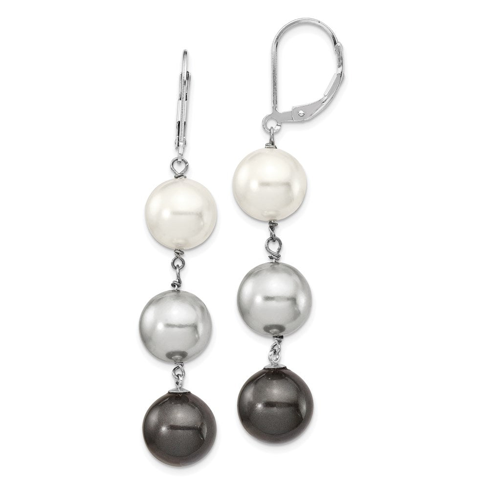 QMJEL131WGB Majestik Sterling Silver Rhodium-plated 10-11mm White Grey and Black Imitation Shell Pearl Dangle Earrings