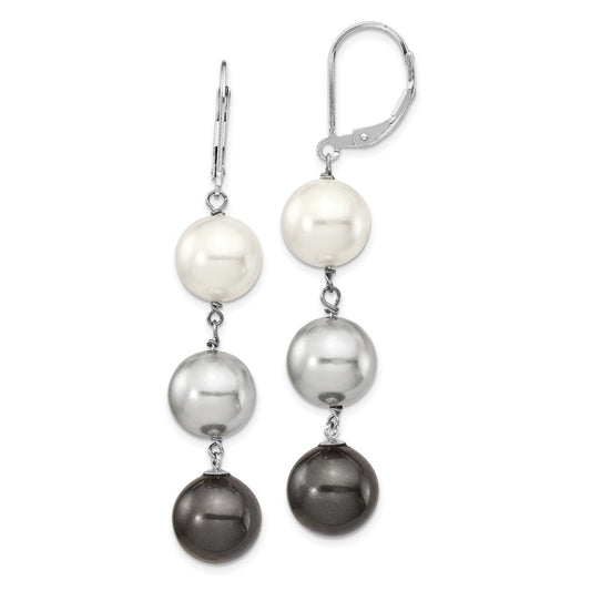 QMJEL131WGB Majestik Sterling Silver Rhodium-plated 10-11mm White Grey and Black Imitation Shell Pearl Dangle Earrings