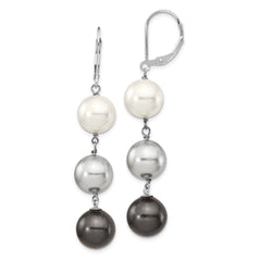 QMJEL131WGB Majestik Sterling Silver Rhodium-plated 10-11mm White Grey and Black Imitation Shell Pearl Dangle Earrings