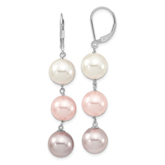 QMJEL131WPPU Majestic Sterling Silver Rhodium-plated 10-11mm White  Pink and Purple Imitation Shell Pearl Leverback Dangle Earrings