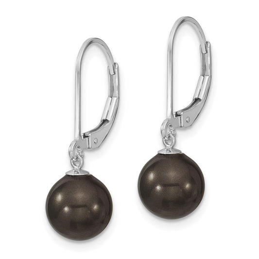 QMJEL8B Majestik Sterling Silver Rhodium-plated 8-9mm Black Imitation Shell Pearl Leverback Dangle Earrings