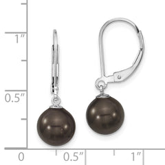 QMJEL8B Majestik Sterling Silver Rhodium-plated 8-9mm Black Imitation Shell Pearl Leverback Dangle Earrings