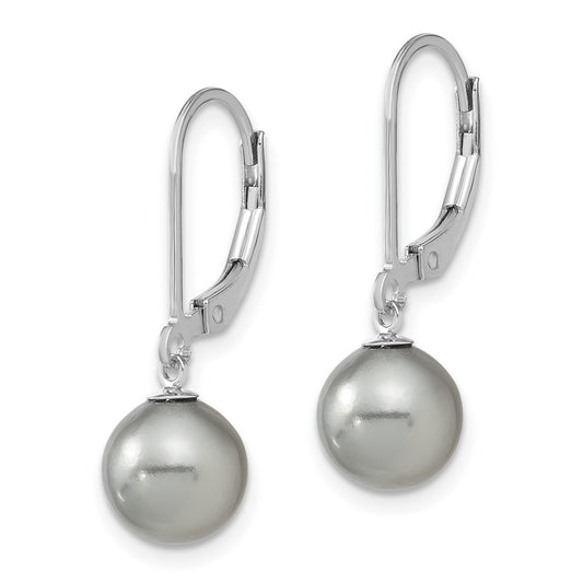 QMJEL8G Majestic Sterling Silver Rhodium-plated 8-9mm Grey Imitation Shell Pearl Leverback Dangle Earrings