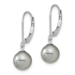 QMJEL8G Majestic Sterling Silver Rhodium-plated 8-9mm Grey Imitation Shell Pearl Leverback Dangle Earrings