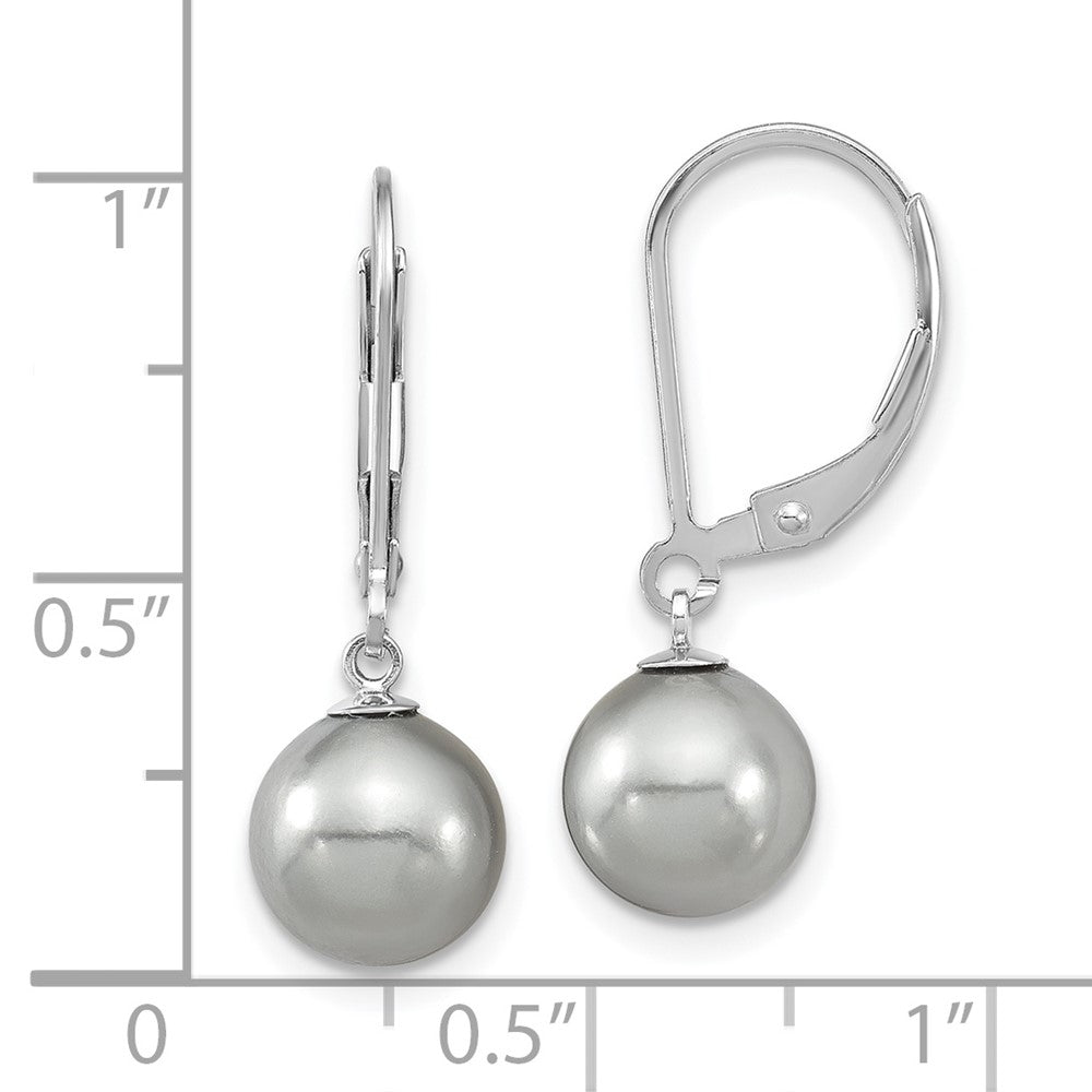 QMJEL8G Majestic Sterling Silver Rhodium-plated 8-9mm Grey Imitation Shell Pearl Leverback Dangle Earrings