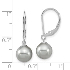 QMJEL8G Majestic Sterling Silver Rhodium-plated 8-9mm Grey Imitation Shell Pearl Leverback Dangle Earrings