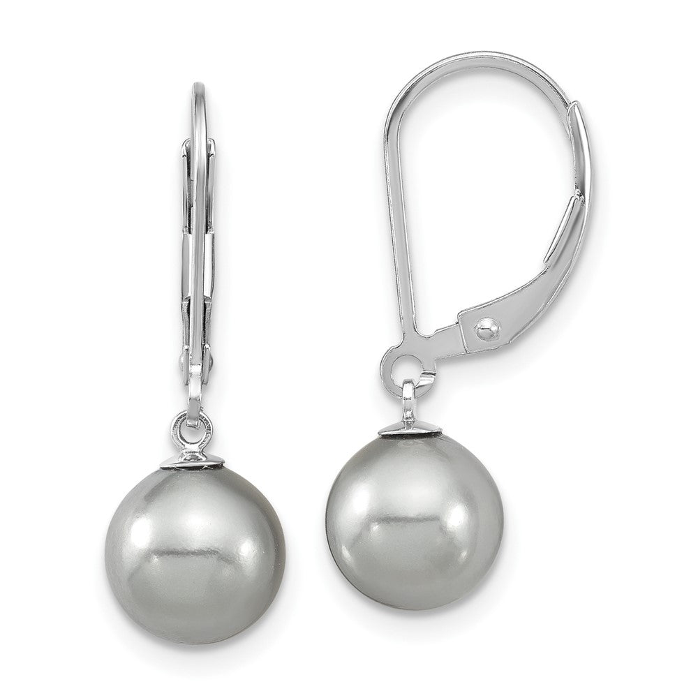 QMJEL8G Majestic Sterling Silver Rhodium-plated 8-9mm Grey Imitation Shell Pearl Leverback Dangle Earrings