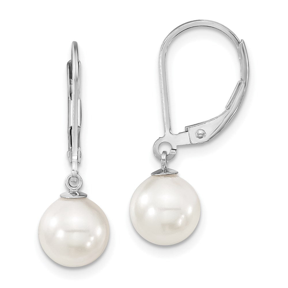 QMJEL8W Majestik Sterling Silver Rhodium-plated 8-9m White Imitation Shell Pearl Leverback Dangle Earrings