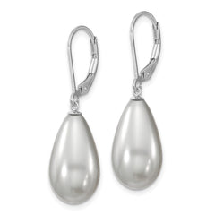 QMJET10G Majestik Sterling Silver Rhodium-plated 10x18mm Teardrop Grey Imitation Shell Pearl Leverback Dangle Earrings